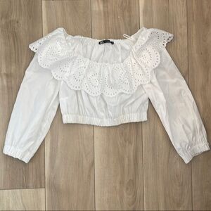White Long-Sleeve Crop Top - Zara Women’s M